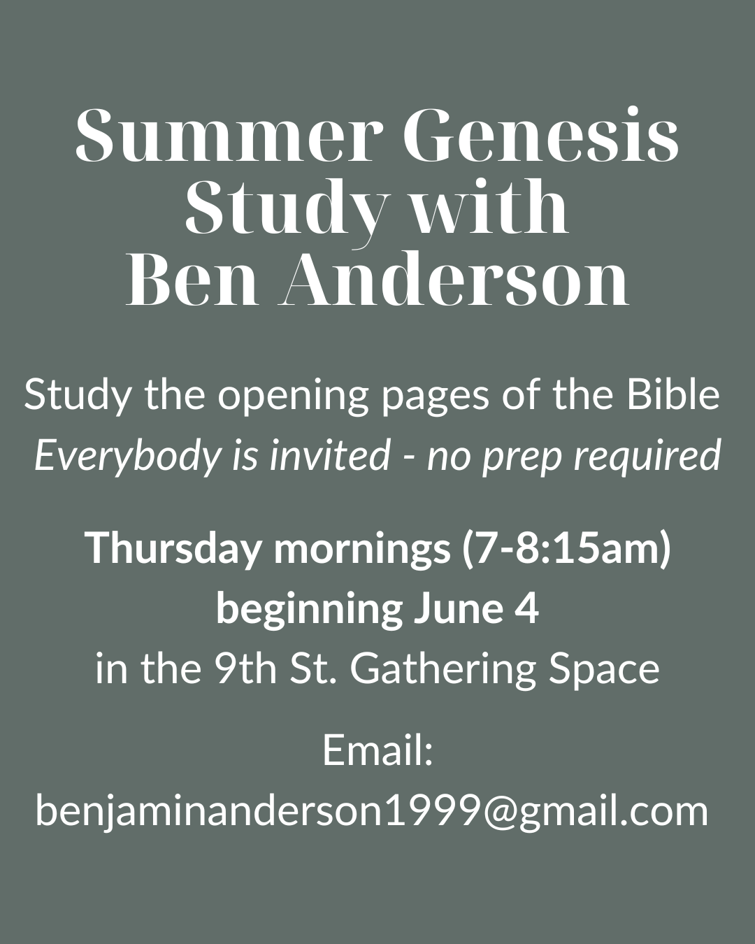 Featured image for “Summer Genesis Study with Ben Anderson”